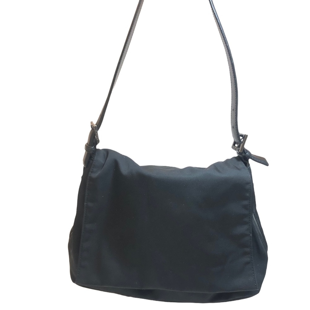 Coach Vintage 7424 Women Shoulder Bag Black Nylon Leather Twill Flap